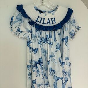 Personalized Blue Bow-Print Girls' Dress Top - Lilah